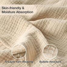 Large 50 X 70% Cotton Muslin 6-Layer Breathable Lightweight Throw Blanket Bed And Couch, Soft Quilt Bedspread, All-Season Gauze Blanket Adults, Lavender - 01 - 米色 - 查看 3