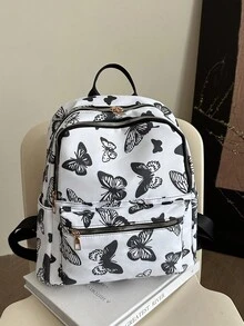 1pc Back To School Backpacks, Fashionable, Casual, Cute Butterfly, Flower, Cherry Printed Backpacks, Large Capacity, Adjustable Shoulder Straps, Suitable For Work, Commuting, Work, Shopping, School, Vacation, Outdoor Leisure, Travel, Shopping And Other Daily Use, Birthday Gifts For Friends. - Backpack - View 3