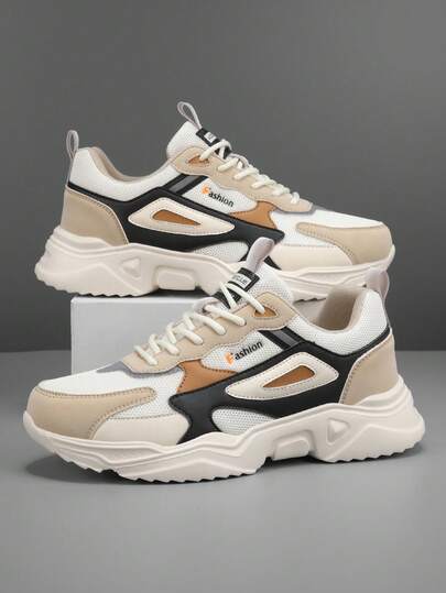 （尺码偏小）男士撞色字母拼接低帮舒适登山鞋，时尚男士运动运动鞋，休闲男鞋