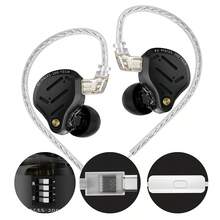 Monitor de oído en espiga Pisces de KZ, auriculares con cable alámbricos HiFi con 2 diafragmas dinámicos, interruptor de ajuste de 4 niveles, compatible con interfaz de 3.5 mm y Tipo C, cable de audio plateado doble para música, juegos y llamadas (edición de ajuste) - Edición Black-Tuning - Ver 12