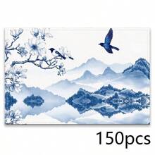 Set de 4 o 6 individuales, decoración del hogar, individual de lino estilo moderno de porcelana azul y blanca impresa, adecuado para mesas de comedor, decoración versátil de temporada en primavera, verano, otoño e invierno, individual de mesa lavable de estilo moderno, resistente al calor, resistente a las manchas, decoración de habitación, individual, posavasos, individual de mesa de cocina, decoración de fiesta, decoración del hogar, regalo ideal