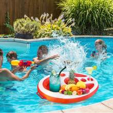1 Vassoio galleggiante per piscina con manico, vassoio per acqua, galleggiante multifunzionale ad alta capacità, bar da ghiaccio gonfiabile, adatto per feste estive, accessori da spiaggia, temi tropicali, vaschette per il ghiaccio durevoli, attrezzatura per vacanze al mare, attrezzatura per vasche idromassaggio