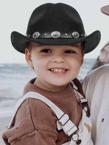 1pc Unisex Kids Star Leather Decor Felt Cowboy Hat, Retro Western Style, Suitable For All Seasons, Detachable, Suitable For Daily Wear, Outdoor Activities, Holidays, Parties, Back To School And More - Style 1 - View 10