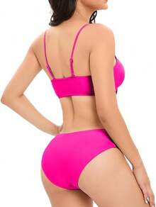 Sexy Bikini Set High Cut Swimsuit Set For Women Tie Knotte Bathing Suit 2 Piece - 粉色 - 查看 2