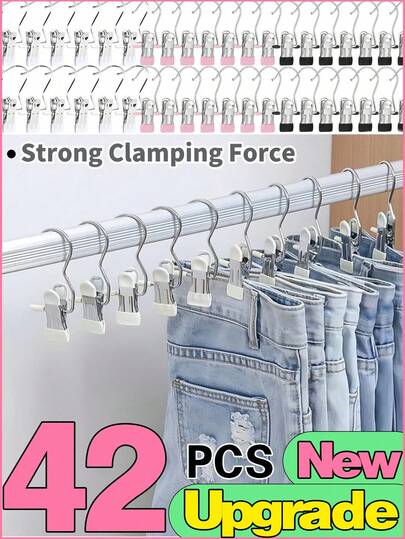 20/10/5/1 Pieces Of Stainless Steel Clothes Clip, Stainless Steel Clothes Hanger Hooks, Simple Stainless Steel Hook Clip,30/40/42 Pieces Of Stainless Steel Clips,Laundry Pegs With Hooks,(Coat) Hanger,Interior ,Portable Hanging Clothes Clip, Wardrobe Storage Racks, Clothes Hangers Easter Decorations, Mother's Day Clothing Spring Decorations, Holiday Decorations,Hanger Dress Pants Shoes Jeans Boots Skirt