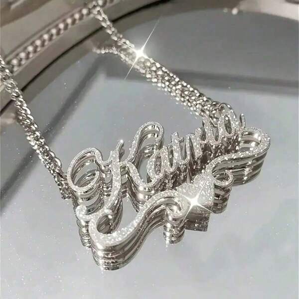 1pc Personalized Stainless Steel Name Necklace - Matte Finish Engraved Letter Pendant, Elegant Boho Curb Chain Jewelry Gift For Women & Men, Suitable For Mother's Day, Daily Wear And Special Occasions, Black, Silver, Gold, Stylish, Colorful, Vintage, Simple, Unisex, Casual, Cuties, Custom, Personalized, Unique, Ideal Gifts For Him, Ideal Gifts For Her, Her, Boyfriend, Girlfriend, Dad, Mom, Family, Friends, For Anniversaries, For Birthdays, For Graduation, For Prom, For Party