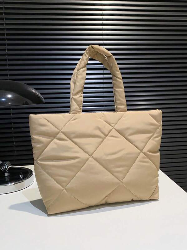 Bolsa de Compras Acolchoada, Bordada, Lingge, Versátil para Negócios e Casual, Material Escolar, Outdoor, Viagem, Passeios, Esportes, Férias, Presentes para Professores, Férias para Meninas Adolescentes, Estudantes, Homens, Mulheres, Macia, Minimalista, Bolsa Escolar, Grande Capacidade, Portátil, Para Meninas Adolescentes, Mulheres Estudantes Universitárias, Perfeito para Escritório, Faculdade, Ensino Médio, Trabalho, Negócios, Transporte.