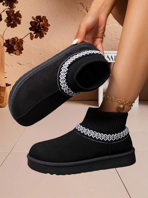 Women's Cute Plush Ankle Snow Boots, Comfortable Flat Thick Sole Non-Slip Warm Closed-Toe Boots For Casual/Outdoor Wear, Autumn/Winter