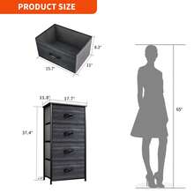 4 Drawer Storage Dresser Fabric Chest Of Drawers Sturdy Steel Frame Furniture Storage Organizer For Living Room,Bedroom,Hallway - Black Wood Grain - View 3