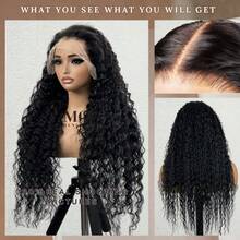 13x6 巴西原生发深波浪蕾丝前假发 200% 密度 28 英寸卷发真人发假发 女士自然黑色高清透明蕾丝无胶前假发 混合真人发 预拔婴儿发