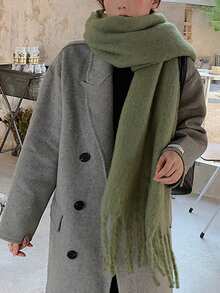 1pc Modern Minimalist Solid Color Fluffy Tassel Warm And Comfortable Shawl Scarf For Women, Suitable For Daily Outings, Commuting, Parties, Leisure, Balls, And Other Occasions, Fashionable And Elegant Women's Accessory - Army Green - View 2