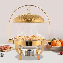 Elegant 8L Stainless Steel Chafing Dish With Diamond Lid And Gold Finish For Buffets, Parties, And Gatherings - Gold - View 10