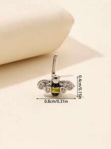 1pc Silver-Color Rhinestone Tiny Simple Stylish Bee Shaped Nose Stud, Suitable For Women's Daily Wear Nose Piercing Jewelry