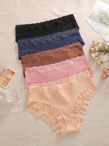 5条装对比色蕾丝三角裤棉质透气内裤