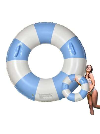 1pc Adult Inflatable Swimming Ring With Handles, Double Air Chamber Striped Swim Circle, Water Park Floating (Handle Color Random), Christmas