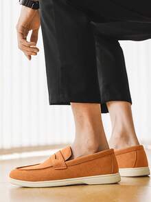 男士乐福鞋圆头2025春秋季新款百搭男士平底商务正装鞋英伦风乐福鞋系带平底休闲透气软底手工大码男鞋