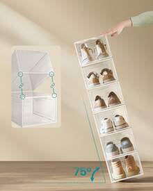 Boîtes à Chaussures, Lot de 6/12, avec Porte, Rangement de Chaussure en Plastique, Empilable, Montage Facile, 34 x 25 x 18,4 cm, Jusqu'à la Pointure 44, Blanc Transparent - Blanc transparent - Voir 4