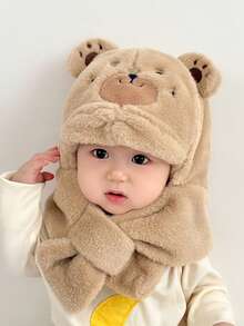 1 pieza Gorro de orejeras de invierno para bebé, gorro de orejeras suave y cálido con oso de peluche