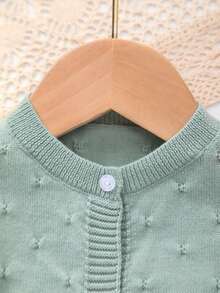 Chaqueta de punto de cuello redondo de unicolor para bebé niña - Azul Cadete - Ver 2