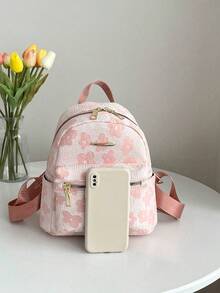 Fashionable Solid Color Corduroy Laptop Backpack, Women Mini Waterproof Campus Daypack Suitable For High School And College Students, Compact Travel Shoulder Bag, Waterproof Business Commuter Backpack With Multiple Pockets, Back To School Essential, Student College Bag , Pink - Pink - View 3
