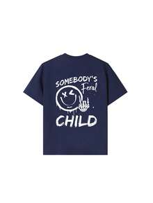Tween Boy Casual Fun Print Round Neck Short Sleeve T-Shirt Top, Summer - Navy Blue - View 4