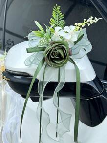 1PC玫瑰后视镜花婚礼楼梯扶手教堂过道仿真花家居装饰婚车新娘道具