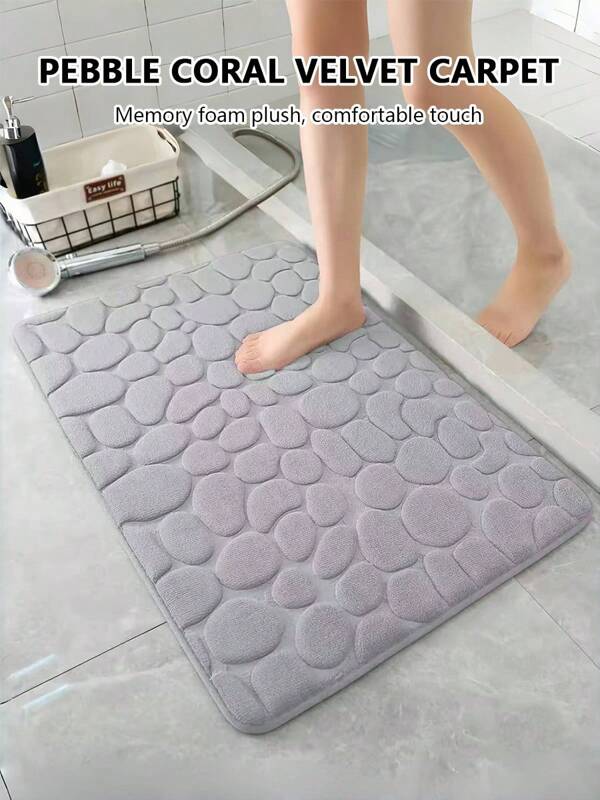 1pc Thickened Exquisite Cobblestone Pattern Bath Rug, Soft Non-Slip Quick Dry Bath Mat, Water Absorbent Shower Carpet For Home Bathroom, Bathroom Accessories, Bathroom Decor, Bathroom Decorations, Kitchen Area Rugs, Laundry, Bedroom, Shower, Indoor Mat Outdoor Rug Door Mat Summer