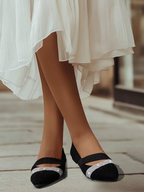 Women's Classic Fashion Black Pointed Toe Flats, Outdoor Non-Slip Flat Shoes, Pointed Toe Flat Sneakers, Loafers, Ballet Flats, Sequin Glitter Flats, Criss-Cross Elastic Band Flats, Slip-On Flats, Leopard Print Flats, Suitable For Party, School, Everyday Wear, Outdoor Exercise, Hiking