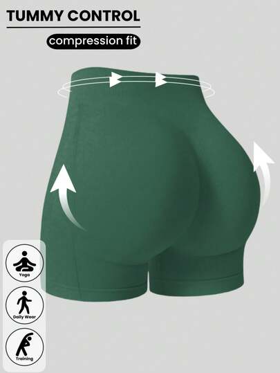 1pc Women's Seamless High Waist Solid Color Knit Sports Shorts, Yoga Training Cycling Shorts, Comfortable Skin-Friendly Fashion Workout Pants