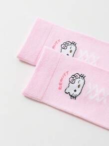Sanrio 4 Pairs Kid Girls Knee High Socks, Hello Kitty, Mesh, Pink&White, Heart Thigh High, Cute School Style, Thin, Suitable For Students, Everyday, Back To School Season, New Semester, Classroom, Festival Matching, Can Be Paired With Lolita Skirt