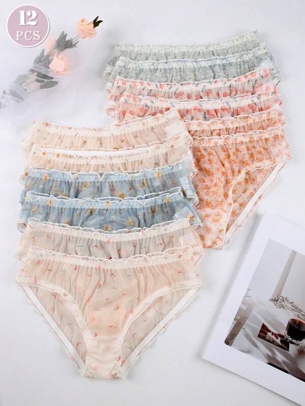 12 PCS Women's Sexy Lace Splicing Panties Briefs Tummy Control &Butt Lifter Stretch Lingerie Comfortable And Breathable Underwear