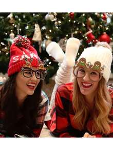 9pcs,Holiday Christmas Glasses - Santa Claus, Reindeer, Snowmen And Tree Designs - Suitable For Holiday Parties, Birthdays And Weddings - High-Quality Paper Photo Props, Christmas Decorations