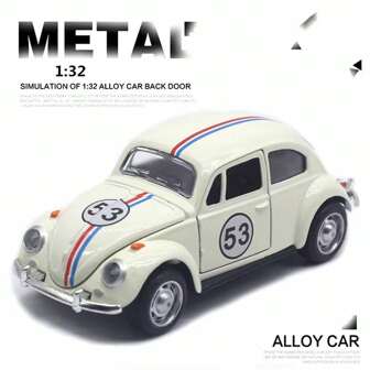 1:32 Scale Vintage Beetle Die-Cast Racing Car Model Toy | Mixed Colors | Alloy | Opening Doors, Manual Pull-Back Action | Ideal For Youngsters & Adults | Birthday, Christmas, Halloween Gift