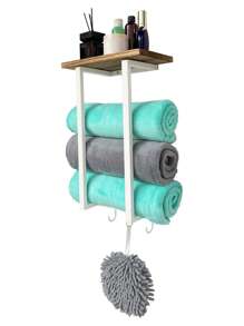 1pc 2-Tier Wall Mounted Towel Rack, Contemporary Metal Wall-Mounted Towel Rack - Multifunctional Bathroom Organizer, Easy Assembly, Space Saving Bathroom Organizer For Home, Bedroom, Towels, Hand Towels, Bath Towels.