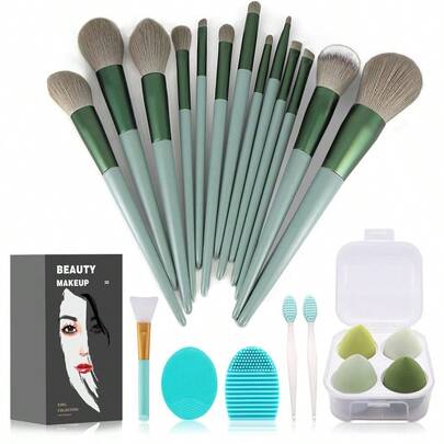 LCZ Makeup Brushes 22 Pcs Makeup KitFoundation Brush Eyeshadow Brush Make Up Brushes Set Green 22 Piece Set  1613