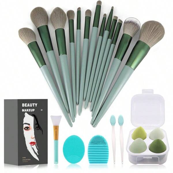 LCZ Makeup Brushes 22 Pcs Makeup KitFoundation Brush Eyeshadow Brush Make Up Brushes Set Green 22 Piece Set  1613