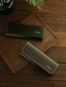 1pc Personalized Name GLASSES CASE Fashion Glasses Holder Eyeglass Faux Leather Carrying Pouch Custom Minimalist Eyeglasses Case Engraved Mother's Day Gifts For Mom Dad Him Her Men Women - Multicolor - View 5