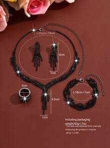 Ensemble de bijoux : collier, boucles d'oreilles et bracelet orné de strass, collier de style européen et américain avec diamants, accessoire de mariée cadeau