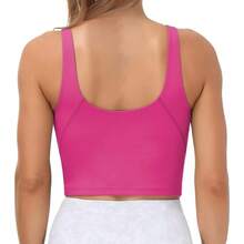 Women's Sports Vest Solid Color Wide Shoulder Strap Beauty Back No Underwire Yoga Underwear Fitness Bra - 品紅 - 查看 4