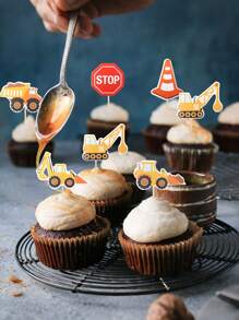 12 STÜCK Bau-Fahrzeug Cupcake Topper, Bau-Cupcake Topper Auto Bagger Kuchen Dekoration, Geburtstags-Party Kuchen Dekoration Feiertagsparty Zubehör