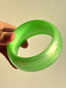 1pc Springtime Fresh Green Gradient Square & Circle Thick Resin Bracelet, Fashionable & Versatile Women's Jewelry, Personalized Gift - Multicolor - View 16