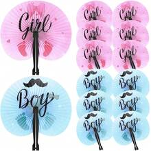 12 Pa Gender Reveal Paper Hand Fans Decorative Folding Handheld Fans Pink And Blue For Baby Shower Party Favors Pink Blue - Multicolor - View 1