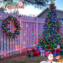 1 pieza 20/50/100/200 Luces LED solares para exteriores, luces de Navidad solares de cable verde, 8 modos de hadas destellantes, adecuadas para iluminación de escenario, árbol de Navidad, decoración de jardín, boda, camping al aire libre, decoraciones de Halloween para exteriores para jardín, patio, fiesta, Navidad, patio (Morado/Blanco cálido/Blanco/Multicolor)