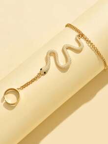 1 件时尚简约蛇形吊坠肚皮舞手链配饰铁材质链条戒指手链适合男女佩戴日常休闲度假装饰舞蹈服装搭配饰品礼物 - 舞蹈連指手鍊美女蛇 - 查看 7