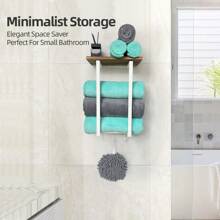 1pc 2-Tier Wall Mounted Towel Rack, Contemporary Metal Wall-Mounted Towel Rack - Multifunctional Bathroom Organizer, Easy Assembly, Space Saving Bathroom Organizer For Home, Bedroom, Towels, Hand Towels, Bath Towels.