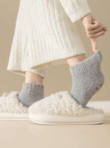 3 Pairs Random Women's Soft Coral Fleece Anti-Slip Ankle Socks, Warm Lining, Cozy Comfort Slippers For Indoor