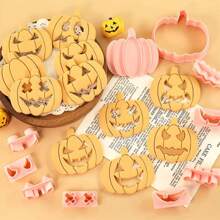 9 Stücke Mini Kürbis Keksform Set, DIY 3D Kürbis & Geist erhabenes Design Keksstempel, Keksausstecher Set für Zuckergusskzendekoration, Mini Lebkuchen Kuchenpralinem Form, Halloween Deko