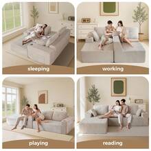 MAXYOYO 111 Inch Cloud Sectional Sofa With L-Shaped Lounge Chair,Modern Comfort Sectional Plush Corduroy Sofa For Living Room,No Assembly Required - Màu Xám nhạt - Xem 4