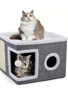 1pc Pet Cat Bed, Cat Scratching Board, Foldable Cat House With Scratching Pad, Removable & Washable, Suitable For All Seasons