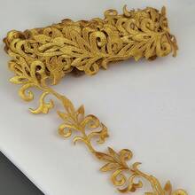1米/卷 35毫米金色蕾丝花边刺绣熨烫花朵蕾丝丝带工艺品 DIY 服装派对婚纱装饰，背面含热熔胶 - 彩色 - 查看 1